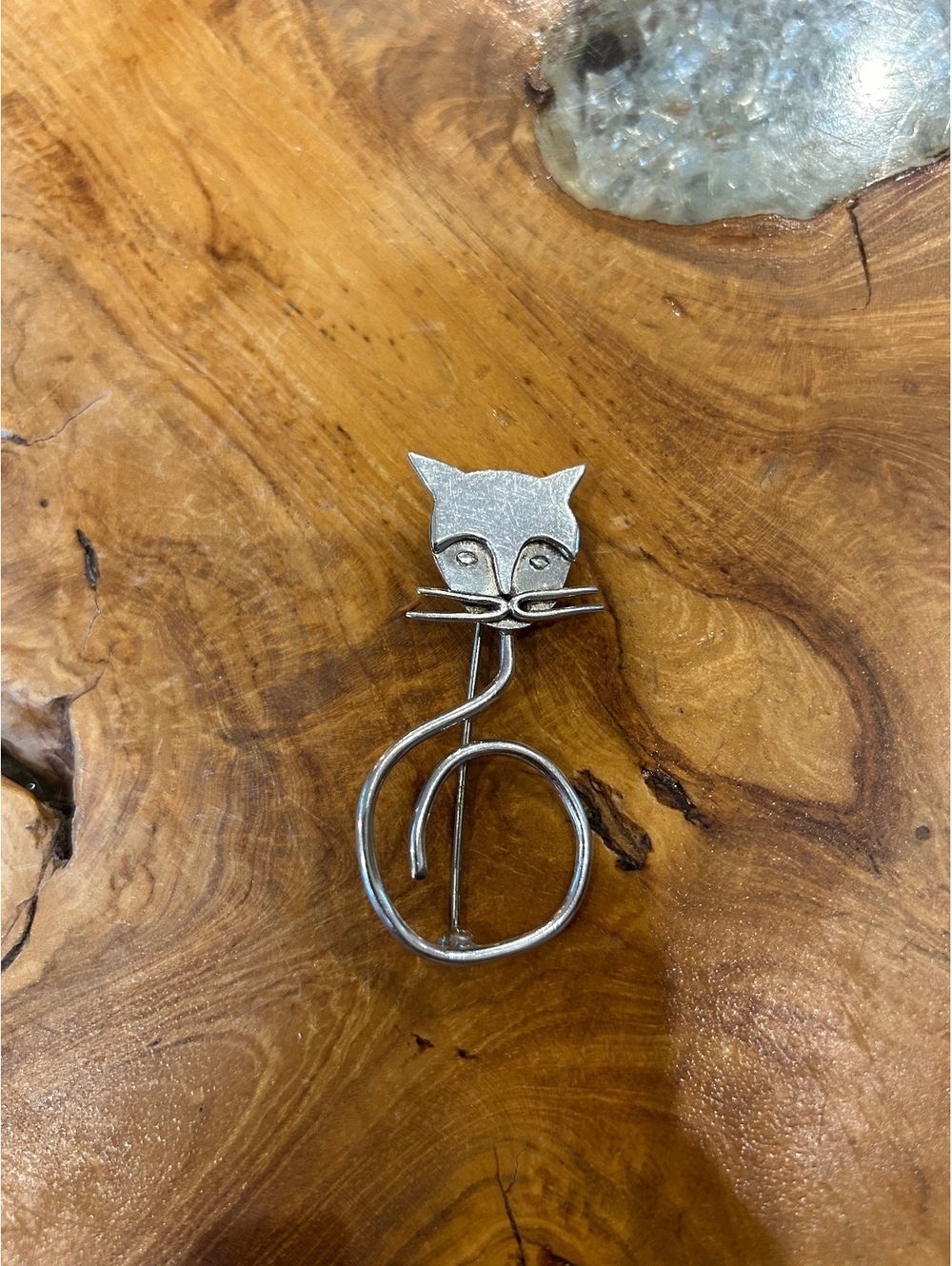 Sterling Silver Cat Brooch Pin Mexico TV-12 Taxco 7.6g